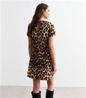Women's Brown Short Sleeve Leopard Print Mini Dress New Look