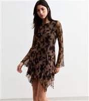Women's Brown Floral Print Asymmetric Hem Mesh Dress New Look