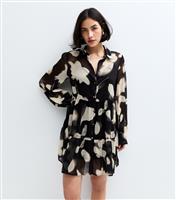 Women's Black Blurry Floral Print Chiffon Mini Shirt Dress New Look