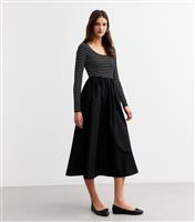 Women's Black Stripe Print Poplin Midi Dress New Look