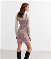 Women's Pink Faux Pearl Checked Boucl Pinafore Dress New Look