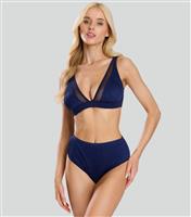 Women's Navy Textured High Rise Bikini Bottoms South Beach New Look