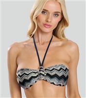Women's Blue Zig Zag Crochet Halterneck Bikini Top South Beach New Look