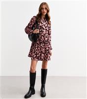 Women's Pink Blurry Floral Print Smock Mini Dress New Look