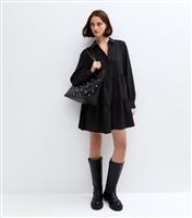Women's Black Crinkled Mini Shirt Dress New Look