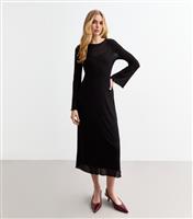 Women's Black Frill Trim Sheer Mesh Midi Dress New Look