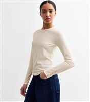Women's Off White Button Detail Ribbed Top New Look