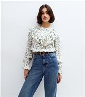Women's White Floral Print Frill Yoke Shirt New Look