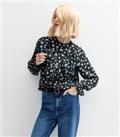 Women's Blue Floral Print Frill Yoke Blouse New Look