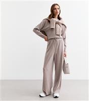 Women's Dark Grey Marled Wide Leg Soft Trousers New Look