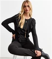 Women's Black Ruffled Soft Top New Look