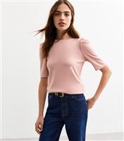 Women's Pink Gathered Puff Sleeve Soft Touch Top New Look