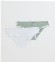 Girls' Pack of 2 Light Green Lace Trim Briefs New Look