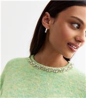 Women's Green Gem Embellished Jumper Sunshine Soul New Look