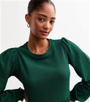 Women's Dark Green Crinkled Long Sleeve Midi Dress New Look