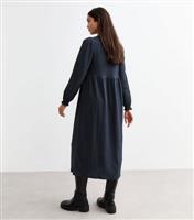 Women's Navy Crinkled Long Sleeve Midi Dress New Look