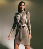 Women's Gold Metallic Jersey Long Sleeve Mini Dress New Look