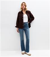 Women's Blue Ripped Detail High Rise Flare Jeans New Look