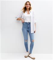 Women's Blue Ripped Hallie Skinny Jeans New Look