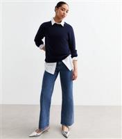 Women's Blue Adalae Striped High-Waist Wide Leg Jeans New Look