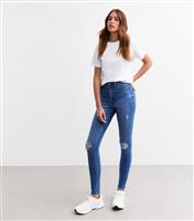 Women's Tall Blue Ripped Skinny Jeans New Look