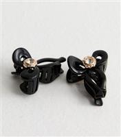 2 Pack Black Crystal Bow Mini Claw Clips New Look