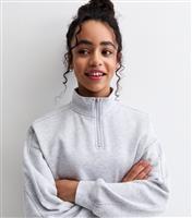 Girls' Grey Quarter Zip Sweatshirt New Look