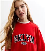 Girls' Red BKYLN Embroidered Jersey Sweatshirt New Look