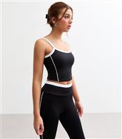 Girls' Black Contrast Piping Cropped Vest New Look