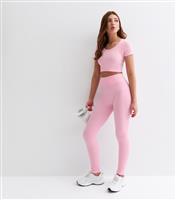 Girls' Pink Ribbed Leggings New Look