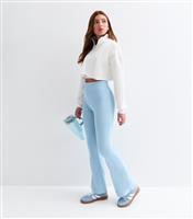 Girls' Light Blue Flared Stretch Cotton Leggings School New Look