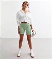 Girls' Light Green Ribbed Cycling Shorts New Look