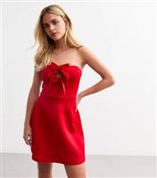 Women's Petite Red Bow Detail Bandeau Mini Dress New Look