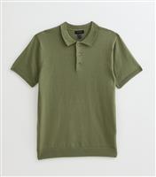 Men's Light Khaki Regular Knit Cotton Rich Polo Top New Look