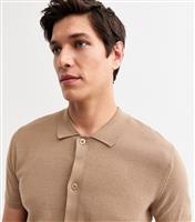 Men's Brown Regular Lightweight Knit Button Up Top New Look