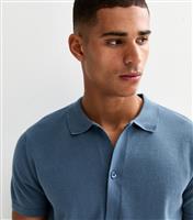 Men's Blue Regular Lightweight Knit Button Up Top New Look