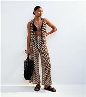 Women's Black Chevron Crochet-Look Beach Trousers New Look