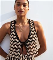 Women's Black Chevron Crochet-Look Beach Waistcoat New Look