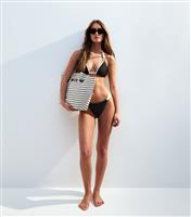 Women's Black Contrast Strap Bikini Bottoms New Look