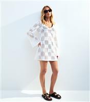 Women's White V-Neck Lace Kaftan New Look