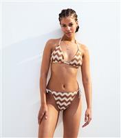 Women's Brown Zigzag Crochet Tie Side Bikini Bottoms New Look