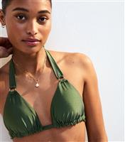 Women's Mix and Match Khaki Ring Detail Halterneck Bikini Top New Look