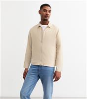 Men's Stone Stripe Regular Linen Blend Zip Up Overshirt New Look