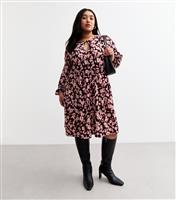 Women's Plus Size Pink Floral Print Crinkle Smock Dress Curves New Look