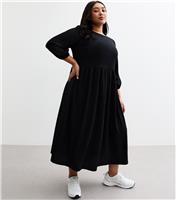 Women's Plus Size Black Crinkled Jersey Midi Dress Curves New Look