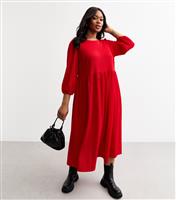 Women's Plus Size Red Crinkled Jersey Midi Dress Curves New Look