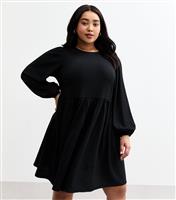 Women's Plus Size Black Crinkled Texture Mini Dress Curves New Look