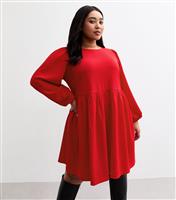 Women's Plus Size Red Crinkled Texture Mini Dress Curves New Look