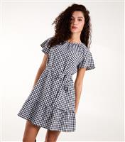 Women's Black Gingham Mini Dress Blue Vanilla New Look