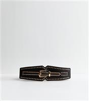 Black Faux Leather Studded Waist Belt New Look